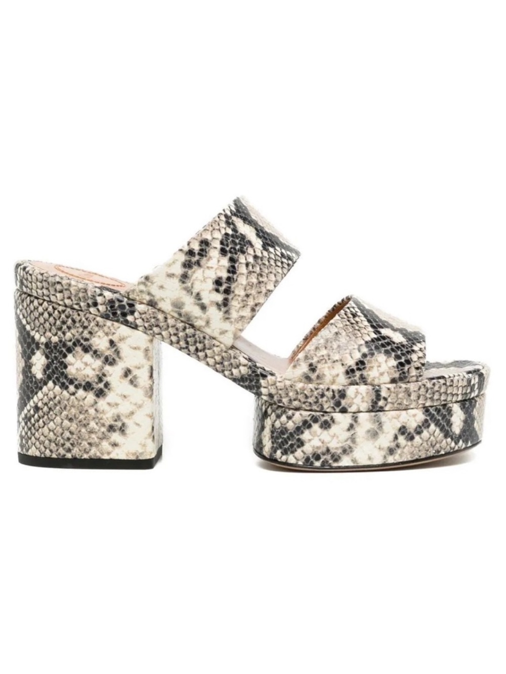 Chloé Odina Mule Snakeskin-Print Platform Block Heel Sandals Black Cream Tan 40